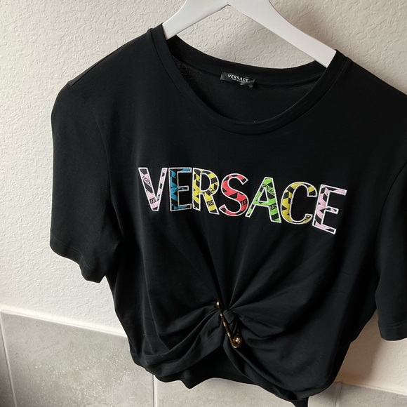 Versace Tops - Versace Graphic Print Crew Neck Crop black Top size large
